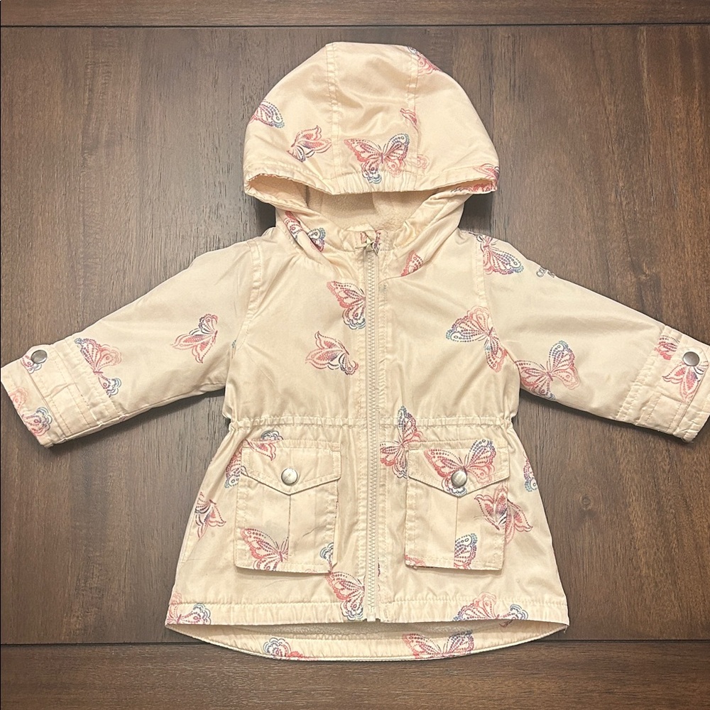 OshKosh B'gosh Butterfly Print Kids Raincoat - Cream and Pink